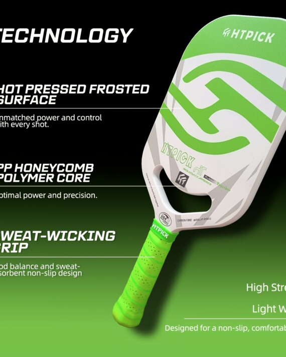 [Carbon Fiber Pickleball Paddle] HTPICK T700 Carbon Fiber Pickleball Paddle - Enhanced Strength & Control for Textured Surfaces, 14mm Honeycomb Core, Green