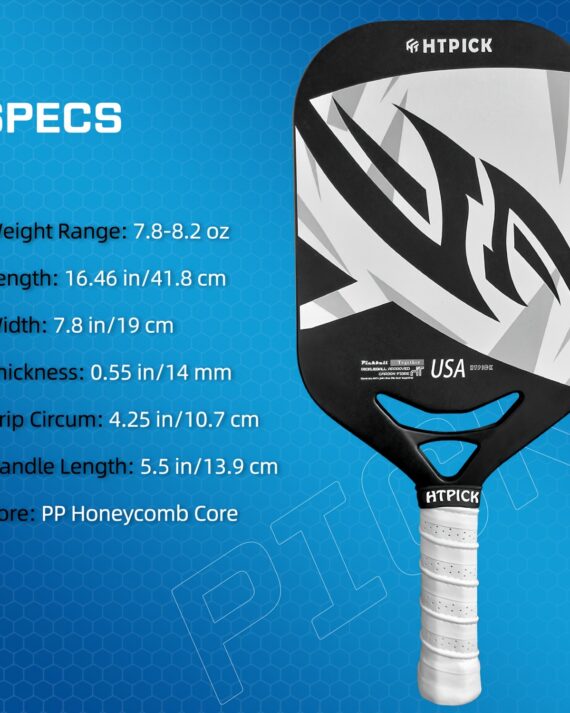 Carbon Fiber Pickle Racket With Air Throat, Thermoformed Pickle Racket For Power And Control, 14mm Polypropylene Honeycomb Core, Textured Carbon Sand Surface