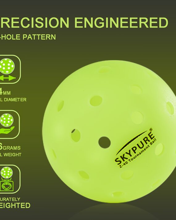 SKYPURE Z-40 Tournament Ball Is The Market'S Highest Grade Pickleball Ball, One-Pice Molding, High-Visibility Bright Green, 40 Hole Textured Surface for Consistent Bounce, Indoor/Outdoor Use, More Durable, More Precise, More Professional